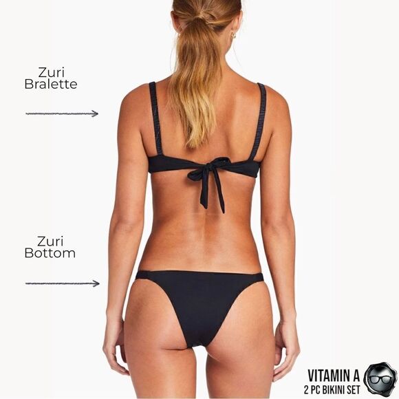 VITAMIN A SWIM SUSTAINABLY MADE ZURI BIKINI 2 PIECE SWIMSUIT SET IN BLACK NEW - Picture 3 of 16